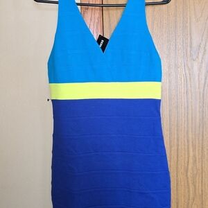 Express Blue and Yellow Colorblock Dress